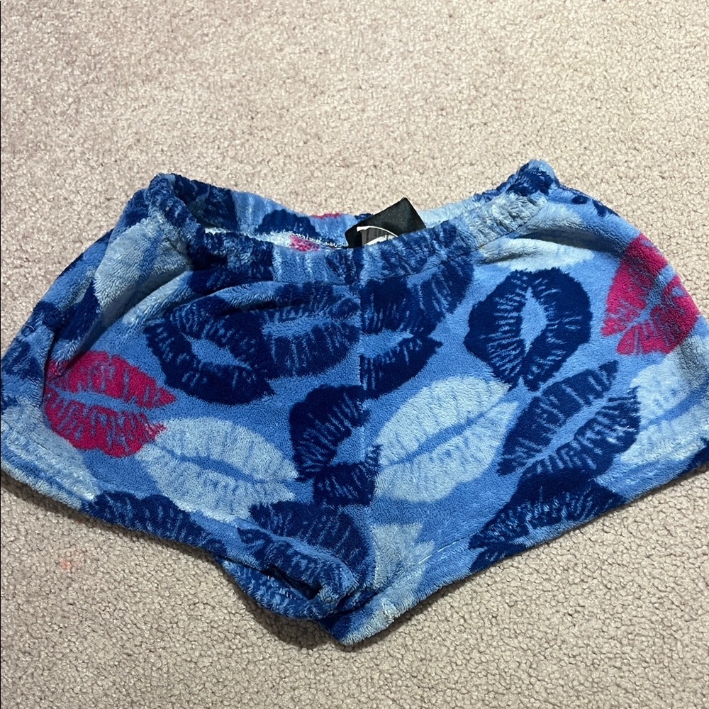 Fuzzies soft Blue and Red Lip Print PJ Shorts